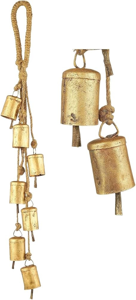 Rustic Hanging Cow Bells Decor \u2013 7 Handmade Iron Bells on Jute Rope, Vintage Rustic Gold Fin... | Amazon (US)