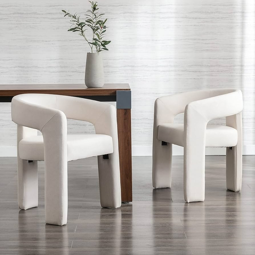 Modern Barrel Dining Chairs Set of 2, Linen Upholstered Accent Side Chair with Arms Comfy Makeup ... | Amazon (US)