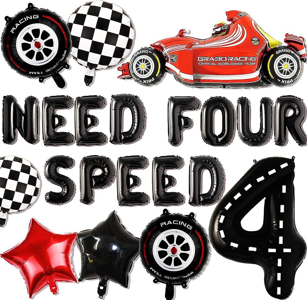 JeVenis Need Four Speed Birthday Decoration Need Four Speed Balloons Backdrop Racing Car 4th Birt... | Amazon (US)