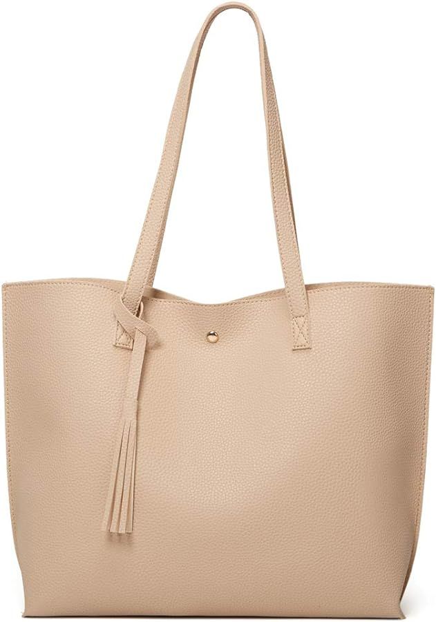 Dreubea Women's Soft Faux Leather Tote Shoulder Bag from, Big Capacity Tassel Handbag | Amazon (US)