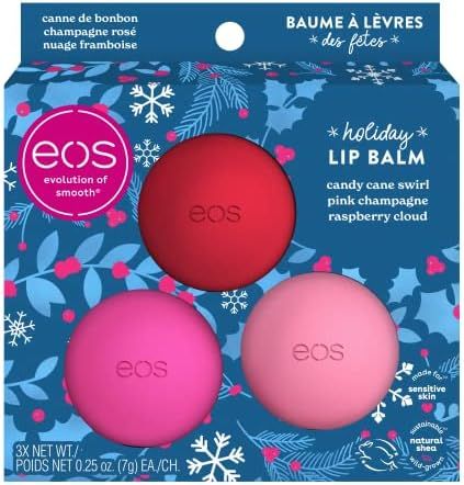 EOS Holiday Lip Balm Spheres, Candy Cane Swirl, Pink Champagne, and Raspberry Cloud, All-Day Mois... | Amazon (US)