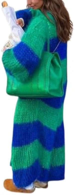 TIAFORD Women Striped Long Cardigan Sweater Open Front Long Sleeve Knit Sweater Oversized Loose S... | Amazon (US)