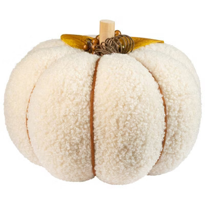 Northlight Large Plush Pumpkin Fall Harvest Decoration - 7.5" - Cream and Yellow | Target