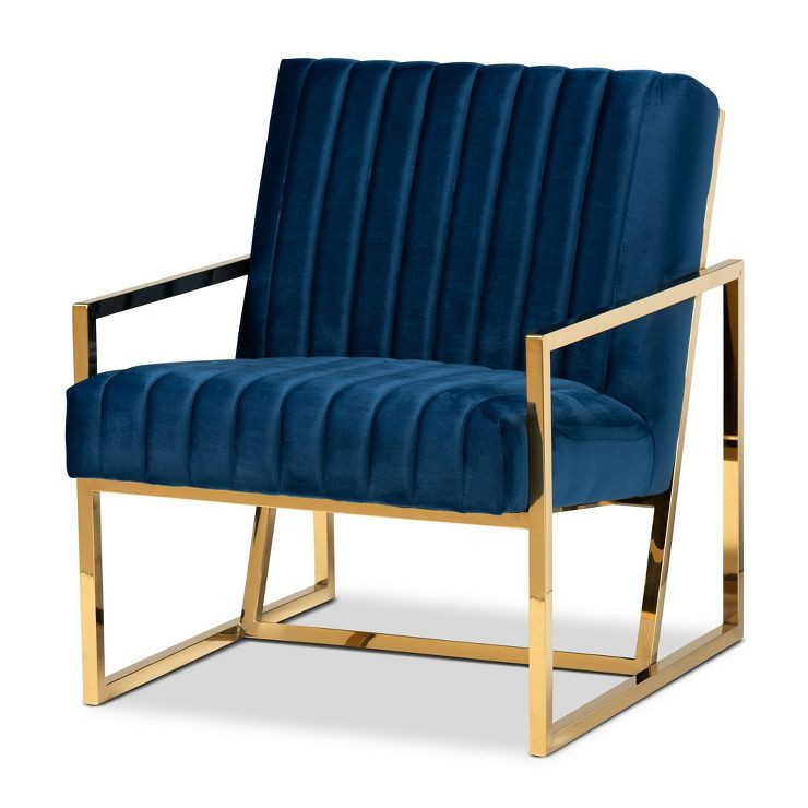 Janelle Velvet Fabric Upholstered Living Room Accent Chair Royal Blue/Gold - Baxton Studio | Target
