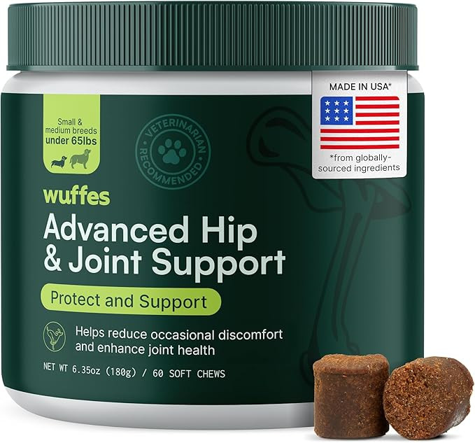 Wuffes Advanced Dog Hip and Joint Supplement with Glucosamine, Chondroitin, Omega 3, MSM, and Gre... | Amazon (US)