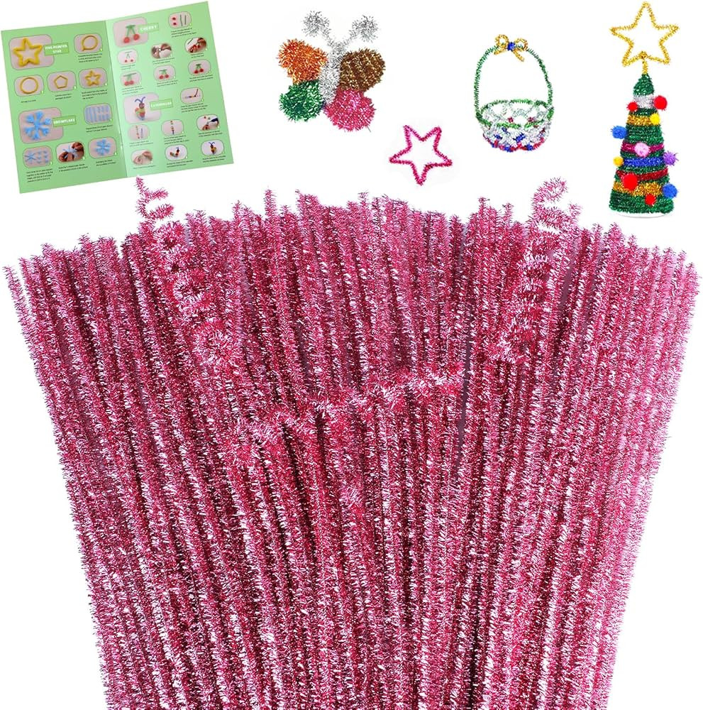 100 Pieces Pipe Cleaners Chenille Stem, Glitter Pink Pipe Cleaners Craft, Fuzzy Sticks Craft Supp... | Amazon (US)