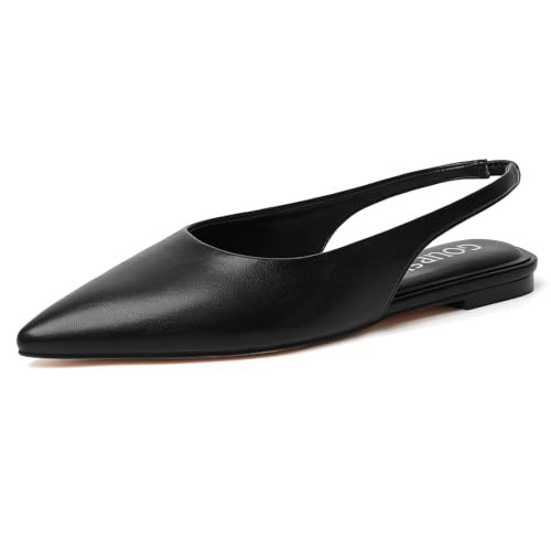GOUPSKY Black Slingback Flats for Women Pointed Closed Toe Ballet Flats Shoes Women's Slip On Flat Office Shoes Size 5.5 | Amazon (US)
