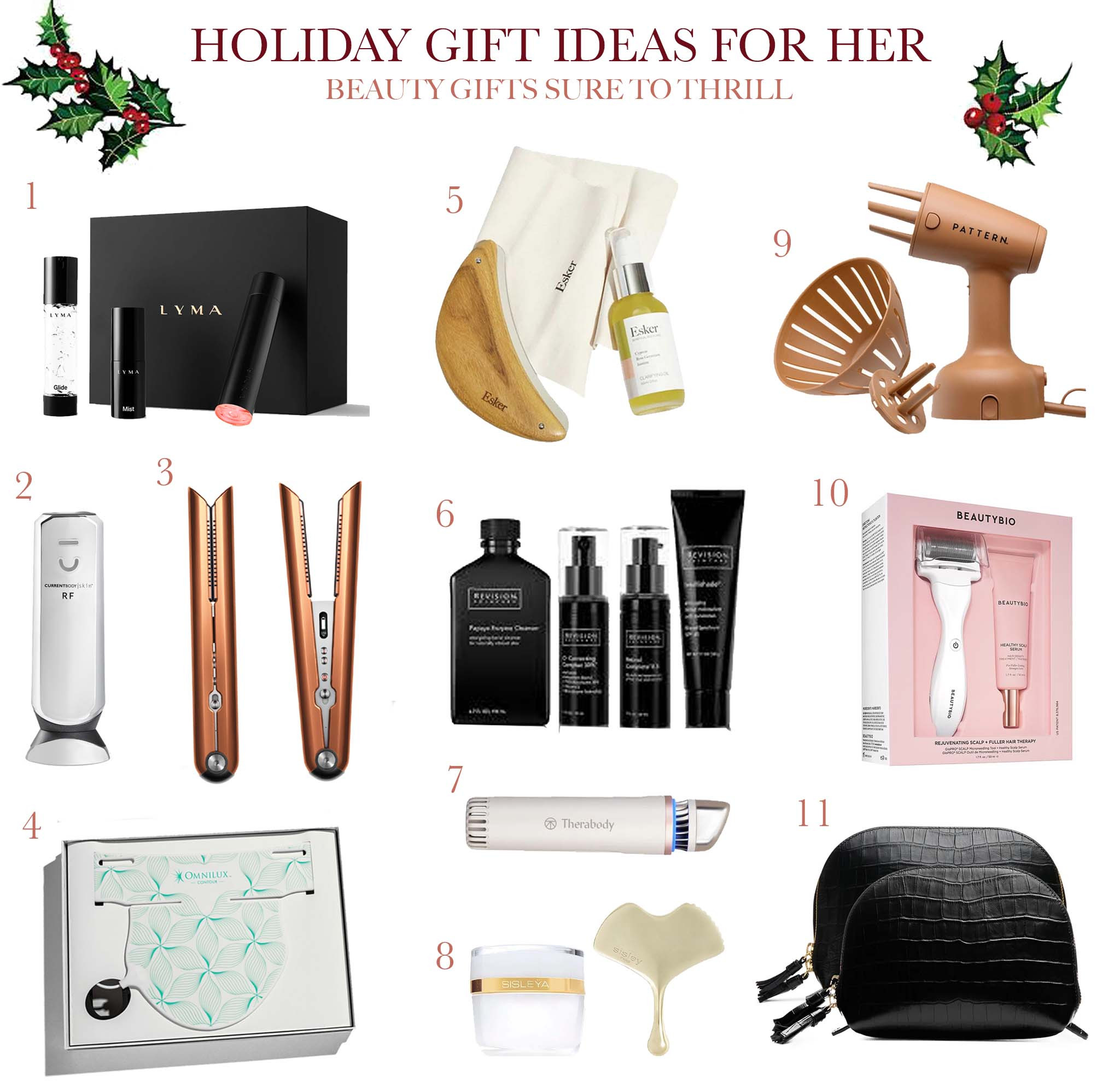 Beauty Gift Guide
The best beauty gifts for the person in your life who loves to try the latest and greatest skin or hair products on the market.

1. Lyma Laser Starter Kit 
2. Current Body RF Special Kit
3. Corrale Styler Straightener
4. Omnilux Contour Neck Red Light Mask
5. Restorative Body Plane Set
6. The Revision Starter Full Size Regimen Set
7. Theragun Depuffing Wand
8. Sisleÿa L'Integral Anti-Age Cream & Gingko Gua Sha Set
9. Handheld Hair Steamer for Natural Hair Types
10. BeautyBio GloPRO Microneedling & Healthy Scalp Set
11. LeatherologyClamshell Makeup Bag Set 

#giftideas  #giftguide #giftsforher #giftsformom #giftsforsister #giftsforgirlfriend #beautygifts #beautymusthaves #beautysets #beautygadgets #leatherology #makeupbagset #makeupbag #leatherologyset #currentbody #lymalaserkit #lymalaser #dyson #dysoncorrale #straightener #omnilux #redlightmask #redlighttherapy  
#skincaregift #skincareset #revisionskincare #beautymusthaves#theragun #theragundepuffingwand #beautygadgets #beautytools #guasha #hairsteamer #hairtools   

 #LTKGiftGuide #LTKHoliday #LTKBeauty