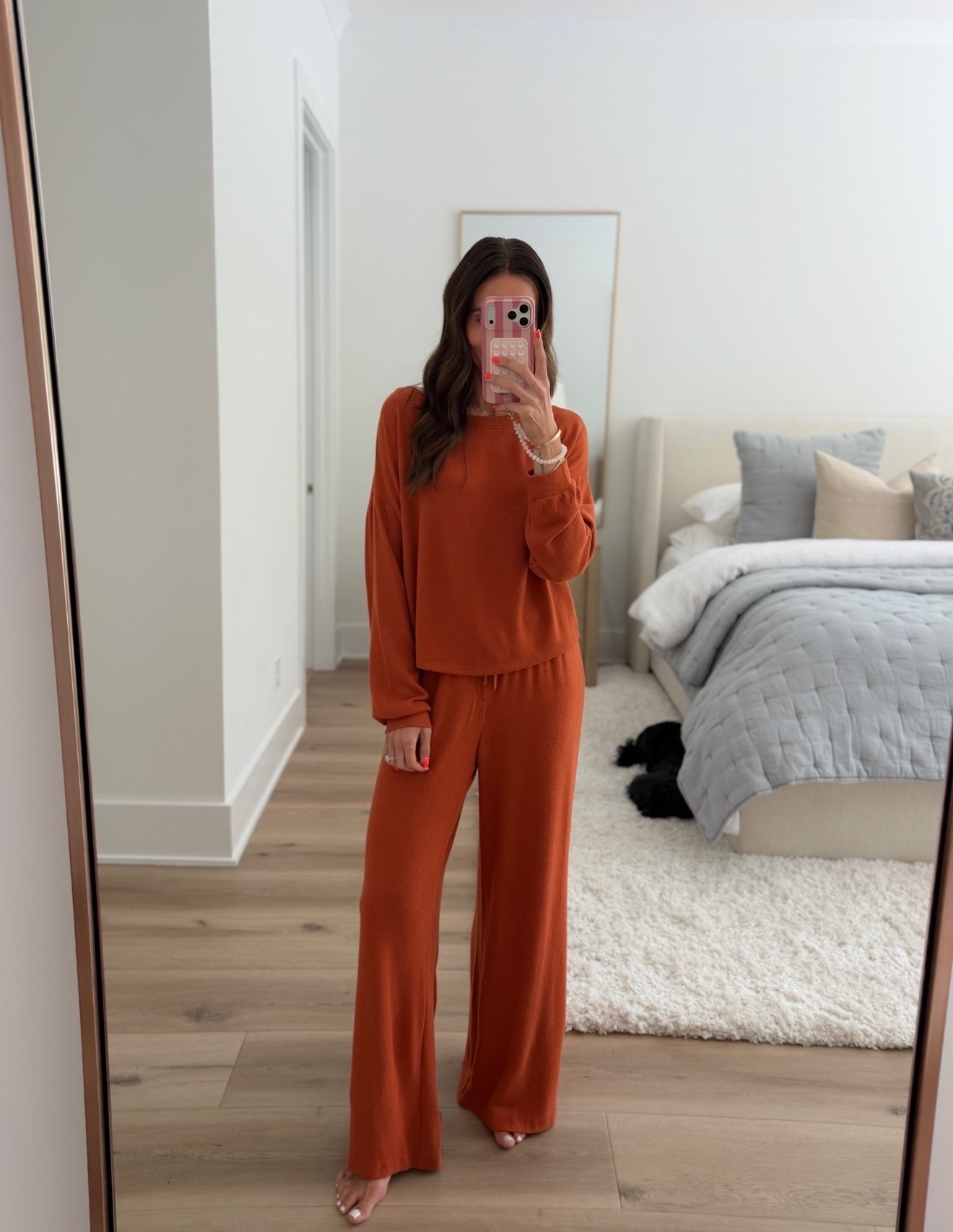 This soft matching set is exactly what I want for the first hint of fall. The relaxed long sleeve top and wide leg pants are comfortable enough for lounging, but the rich rust color makes it feel a little more put together.

Size S

matching lounge set, cozy two piece set, fall loungewear, wide leg pants, long sleeve set, rust orange outfit, travel outfit, comfortable matching set, fall fashion, casual fall outfit, annabrstyle

#LTKdayinmylife #LTKootd #LTKTravel