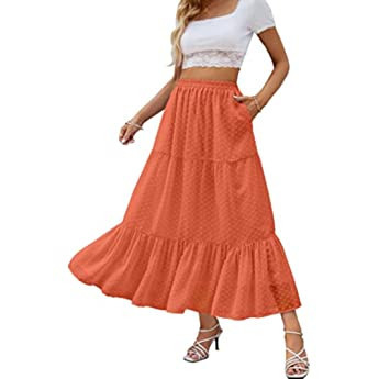 ANRABESS Women’s Summer Boho Elastic Waist Pleated A-Line Flowy Swing Tiered Long Beach Skirt D... | Amazon (US)