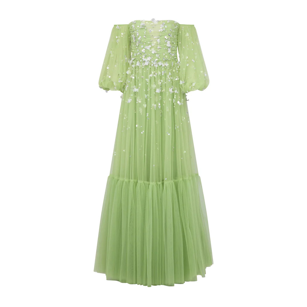 Priyanka Gown in Parakeet Tulle with Sporadic Sequins | Over The Moon