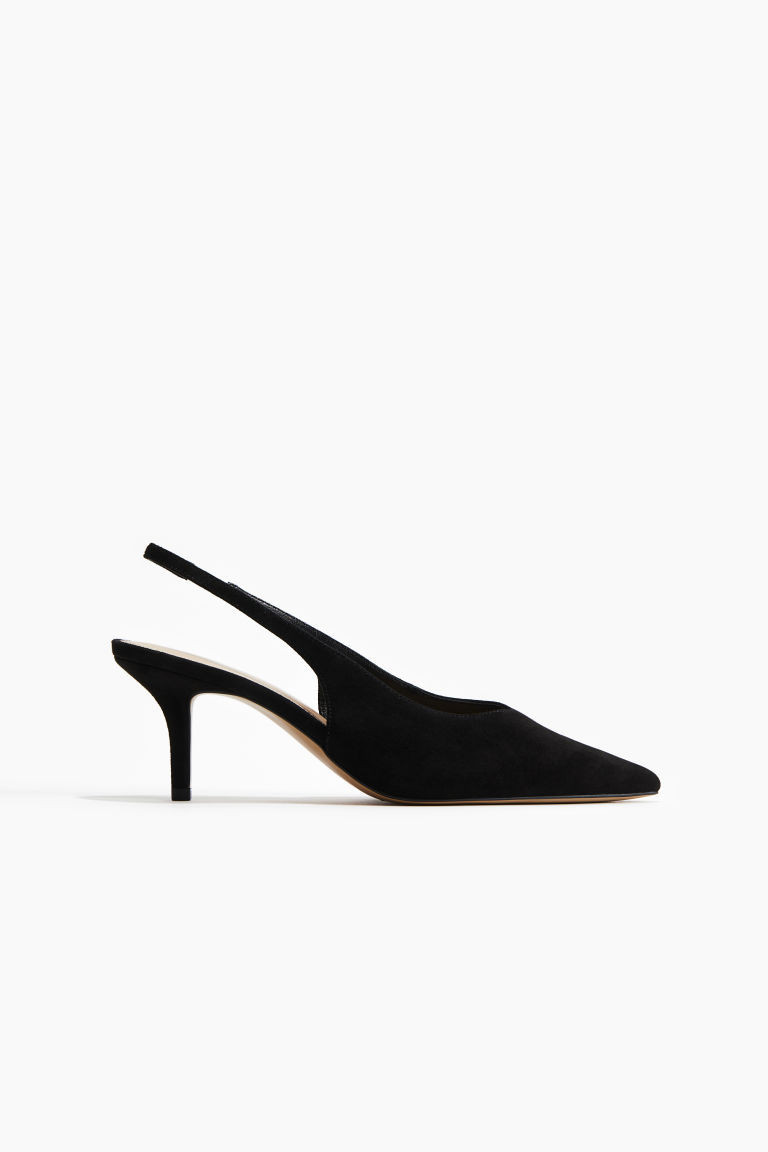 H & M - Escarpins en cuir velours avec bride arrière - Noir | H&M (FR, IT, ES, PT, BE)