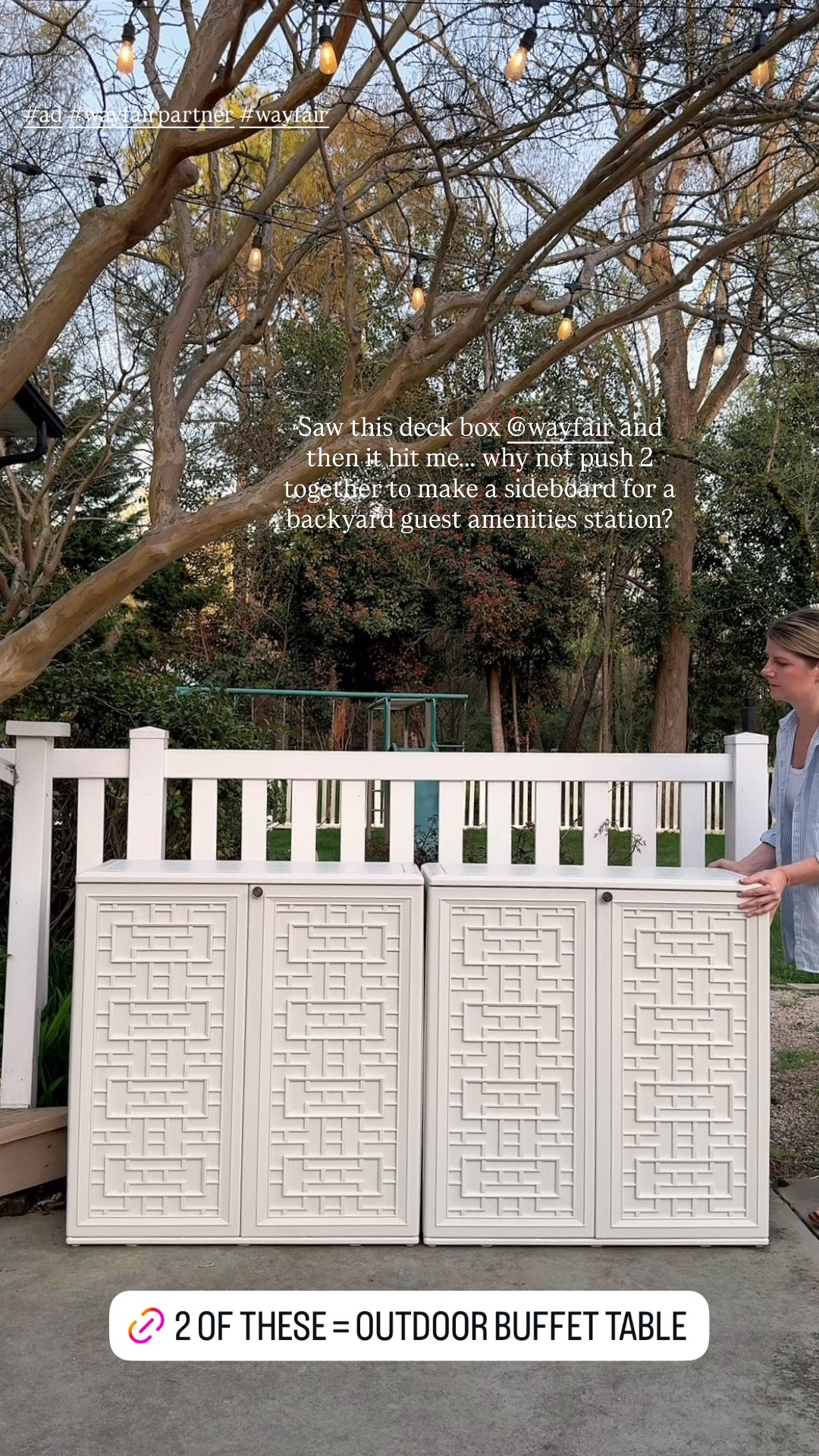 #ad I saw this weatherproof deck box @wayfair and then it hit me... why not push 2 together to make a sideboard for a backyard guest amenities station? Now guests can grab pool towels, sunscreen, bandaids, swim diapers, wet bags, etc without even having to ask. #wayfairpartner #wayfair

#LTKSaleAlert #LTKHome #LTKSeasonal
