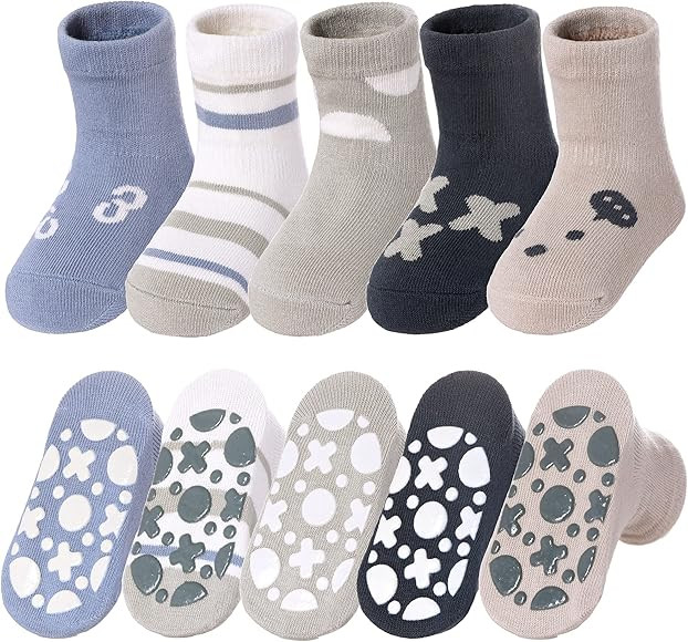 Dosoni Toddlers Non Slip Socks with Grips Baby Girls Boys Anti Skid Crew Cotton Gift Socks for In... | Amazon (US)