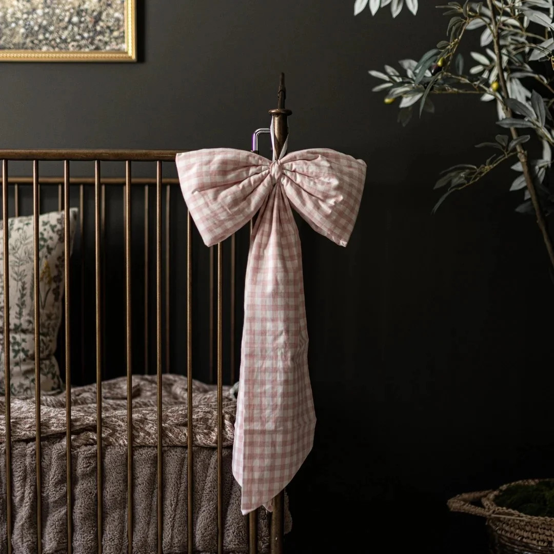 Soft Pink Gingham Fabric Bow Large – Decorative Nursery Ribbon Accent | Wayfair North America