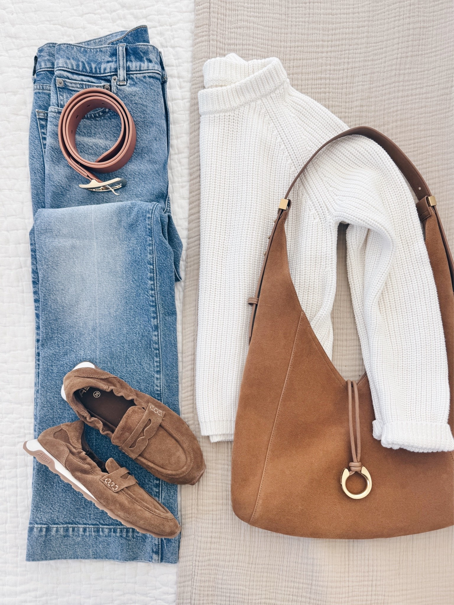 Fall outfit!  These shoes are a cross between a loafer and sneaker. I have 27 tall in the jeans.  True to size. Small sweater.  Size up for a more relaxed fit.