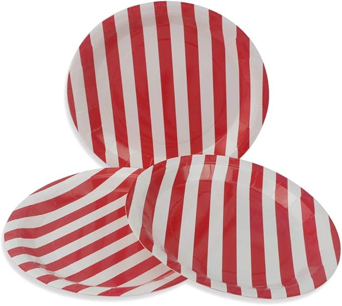 Red Stripe Paper Plates 36pcs - 9inch Biodegradable Round Party Plates for Cakes, Dessert, Snack,... | Amazon (US)