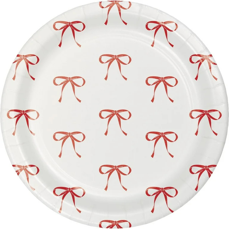 Bow Christmas Disposable Paper Plates, 7", Red and White, 24 Count, by Holiday Time | Walmart (US)