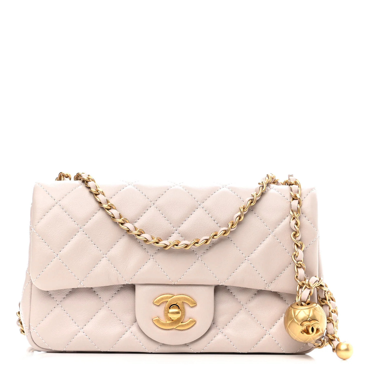 Lambskin Quilted CC Pearl Crush Mini Rectangular Flap Light Purple | FASHIONPHILE (US)