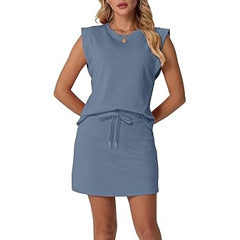 GRECERELLE 2026 Women's Summer 2 Piece Skort Set Cap Sleeve Round Neck Top & Tennis Skirt with Po... | Amazon (US)