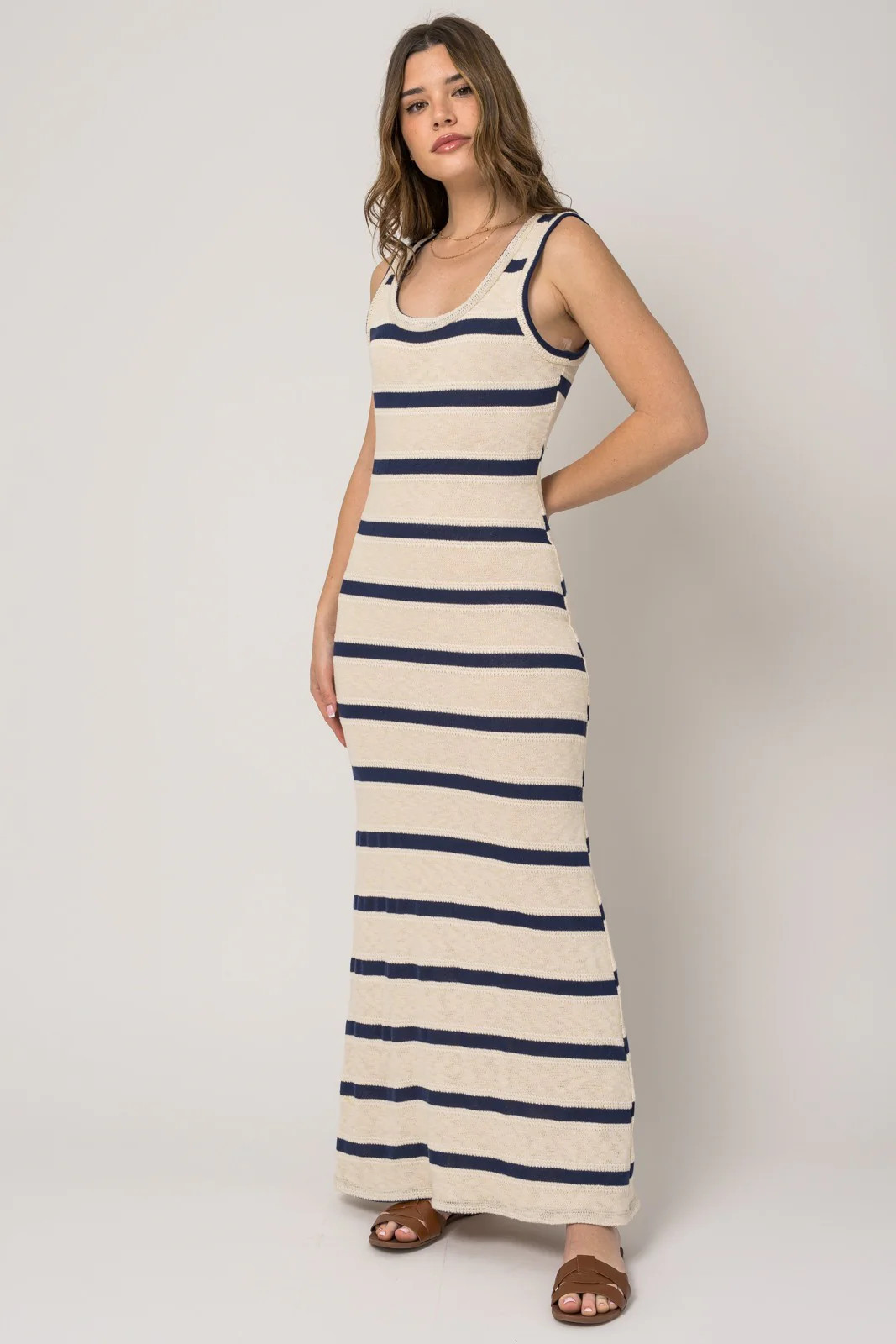 Navy Blue Striped Sleeveless Knit Maxi Dress | PinkBlush Maternity