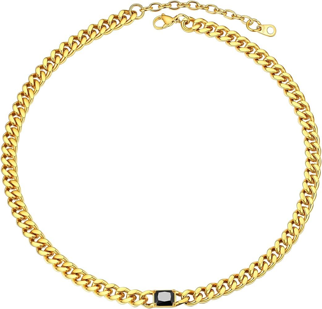 PROSTEEL Gorgeous Cubic Zirconia 7mm Cuban Link Choker 16 inch, Customize Birthstone Chain Jan - ... | Amazon (US)