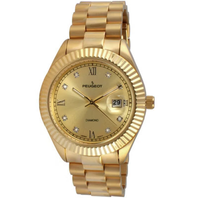 Peugeot Men's 40mm Gold dial 14K Gold Plated Genuine Diamond Dial Watch with Gold-Tone Bracelet Strap | Target