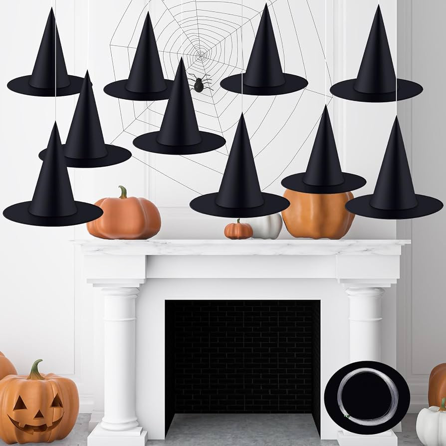 Gejoy 10 Pieces Halloween Decorations Witch Hat Hanging Witch Hat with 246 Feet Hanging Rope Acce... | Amazon (US)
