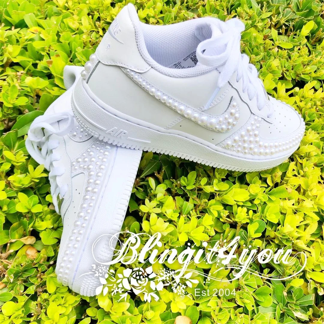 Personalized Nike Af1 Custom Made With Pearl for Wedding, Graduation Pearl Bridal Shoes, AF 1 Wed... | Etsy (US)