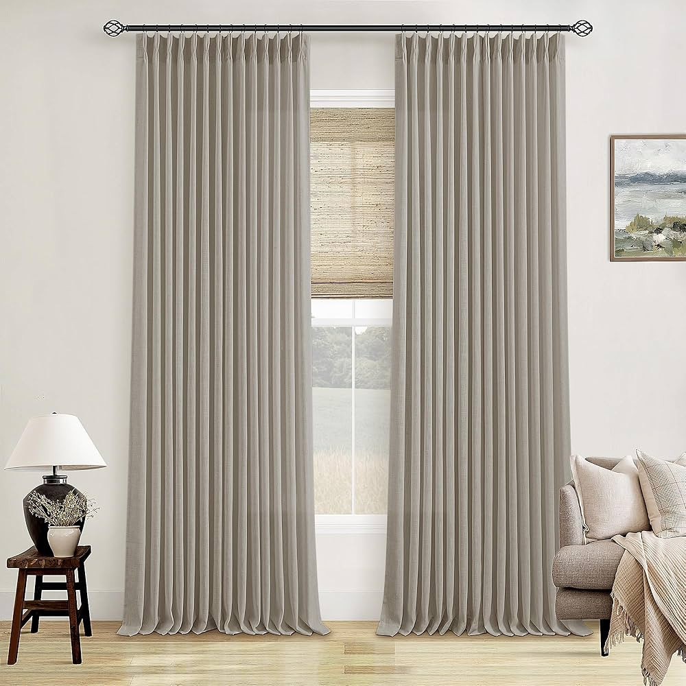 Flax Burlap 90 Inch Pinch Pleated Linen Curtains 2 Panel Set for Living Room Thick Linen Textured... | Amazon (US)
