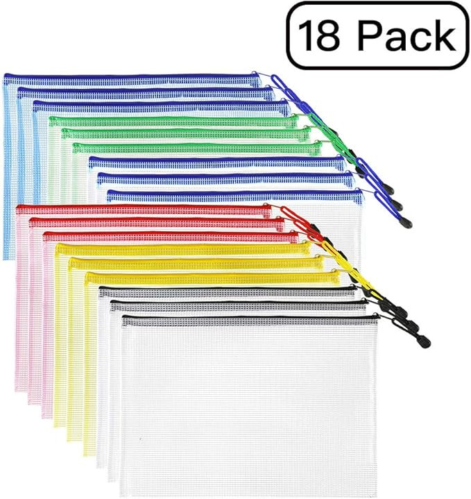 SUNEE Mesh Zipper Pouch Document Bag(6 Colors, 18 Pack), Letter Size Waterproof Document Pouch fo... | Amazon (US)