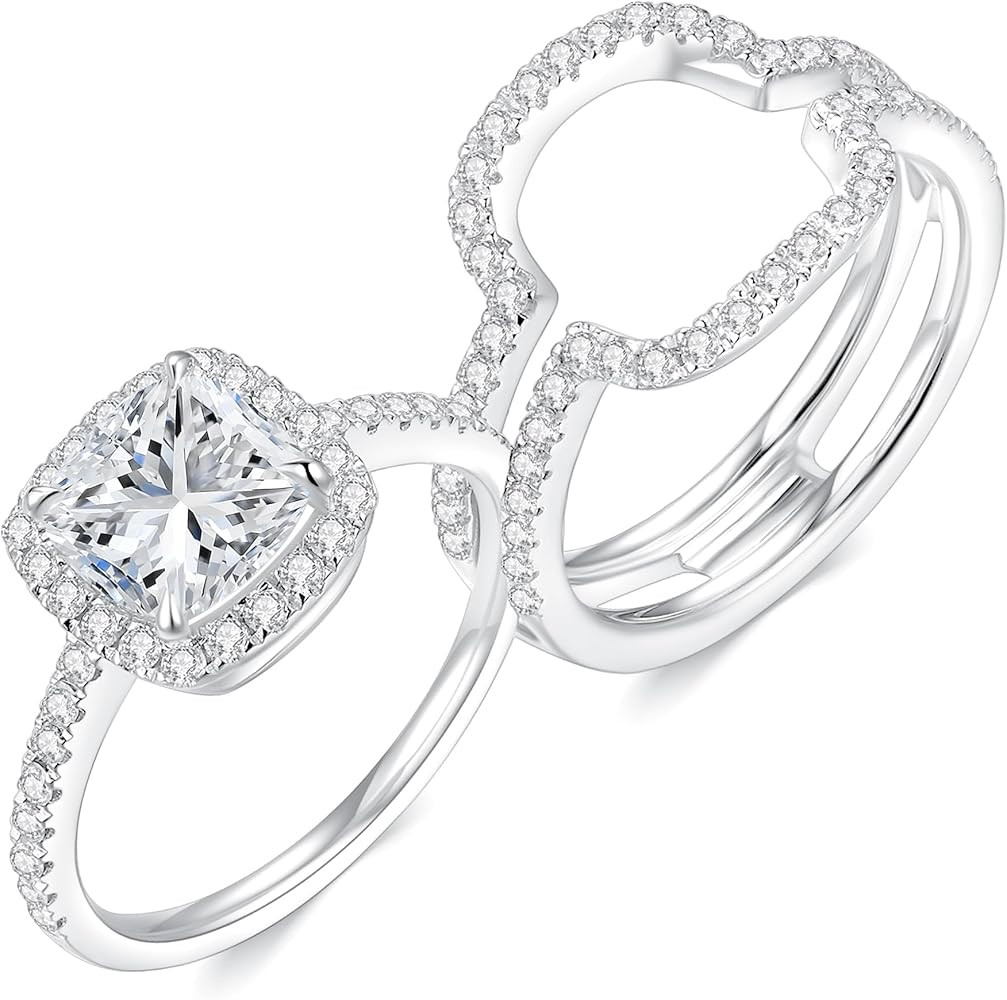 2.5CT Moissanite Wedding Ring Set for Women D Color VVS1 Cushion Cut Bridal Set Wedding Bands S92... | Amazon (US)