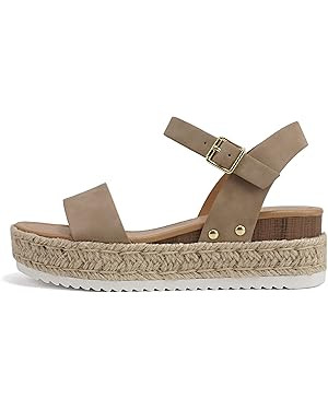 Soda CLIP ~ Women Open Toe Ankle Strap Platform Espadrille Sandal | Amazon (US)
