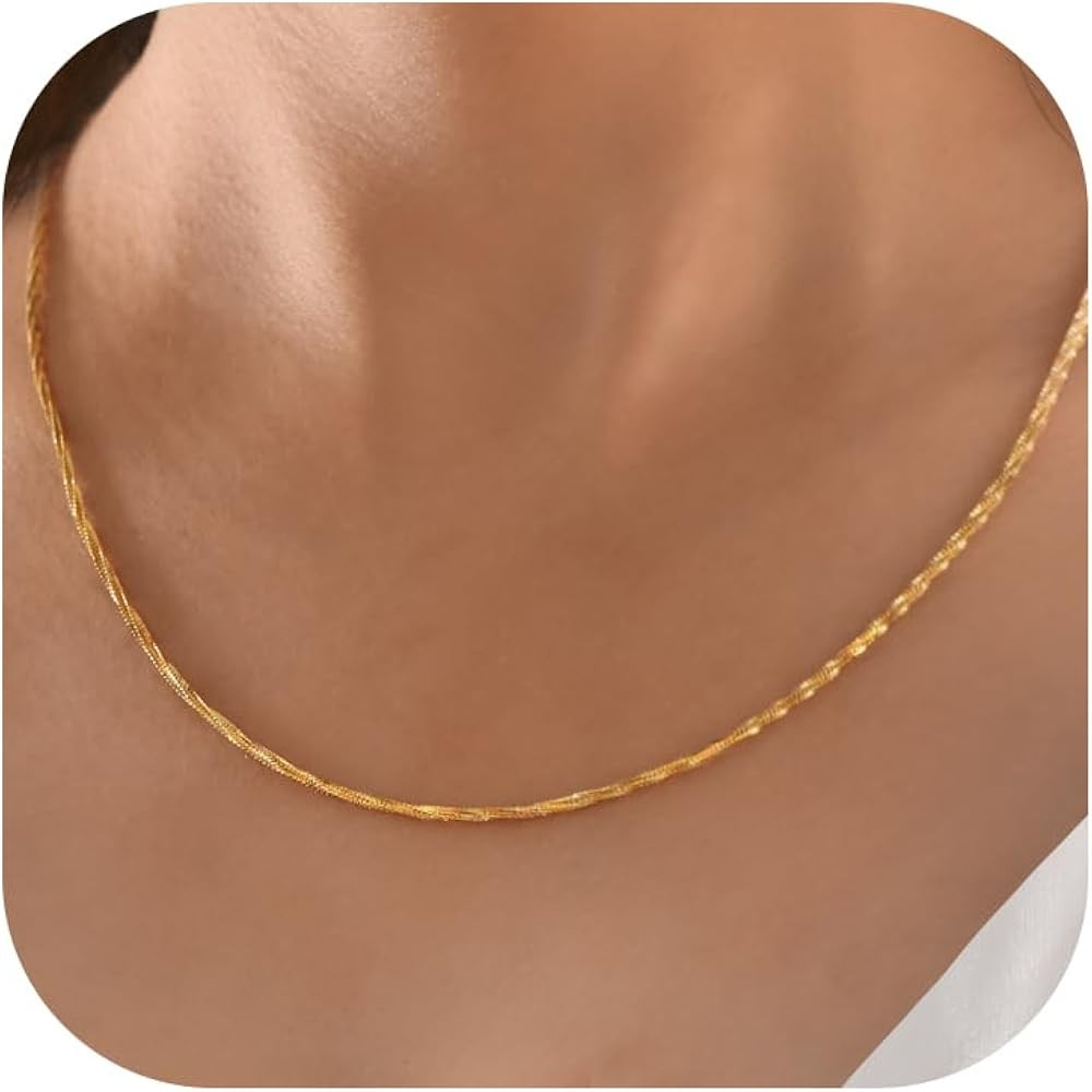 Gold Necklace for Women, 18K Gold Thin Chain Plated Choker Dainty Layered Necklaces, Box Chain Ne... | Amazon (US)
