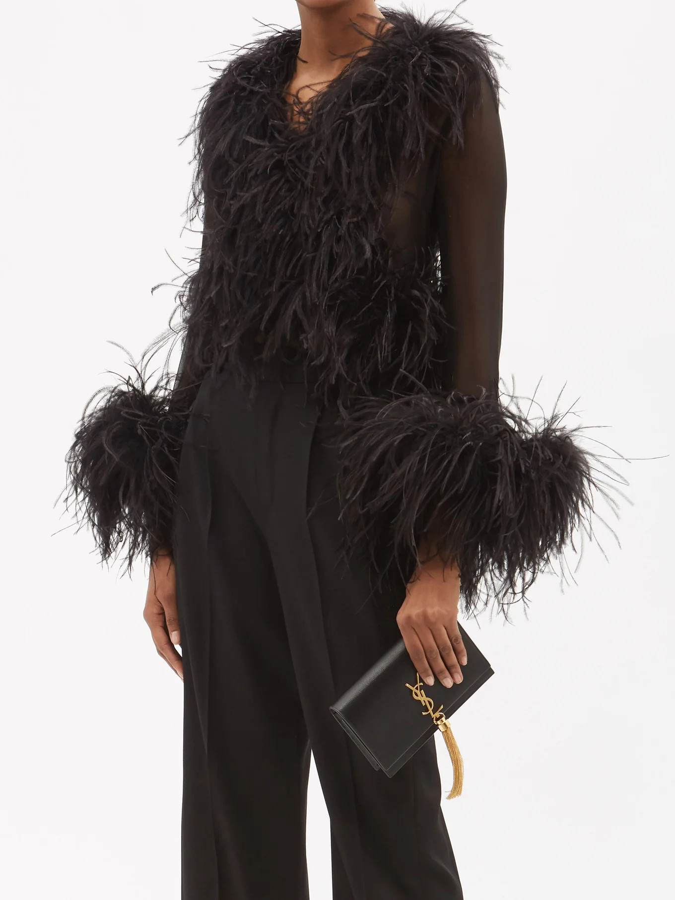 Feather-trim organic silk-chiffon blouse | Matches (US)