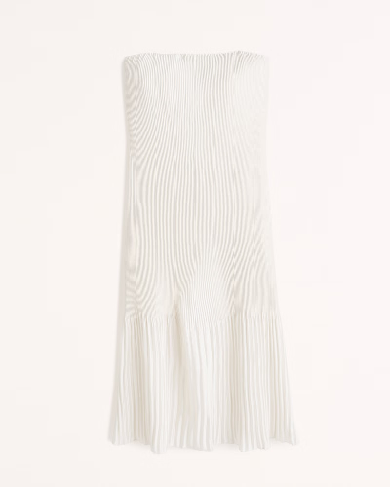 Strapless Pleat Release Midi Dress | Abercrombie & Fitch (US)