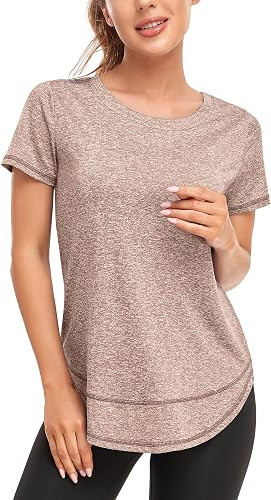 Women's Short Sleeve Workout Shirts Crewneck Sports Yoga Running Dry Fit Tops Side Split Tee | Amazon (US)