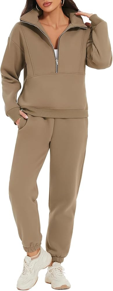 PEHMEA Women's 2 Piece Sweatsuit Outfit, Fleece Long Sleeve Half Zip Pullover Winter Comfy Lounge... | Amazon (US)