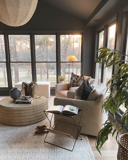 Cozy moody transitional Living Room with swivel chairs, neutral rug, floor lamp and natural chandelier 🤍 #livingroom #chandelier #swivelchairs

#LTKstyletip #LTKhome