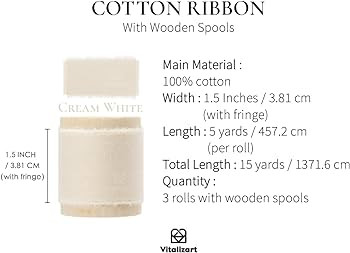 Cream White Ribbon 1-1/2" x 15 Yd 100% Cotton Handmade Frayed Fringe Fabric Ribbons for Gift Wrap... | Amazon (US)