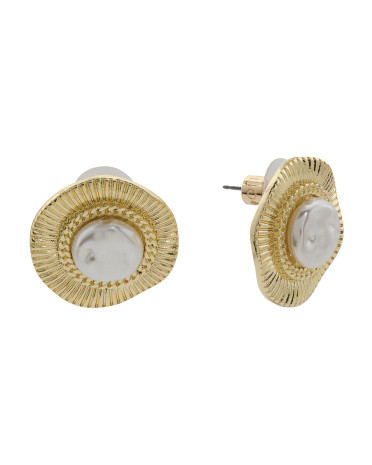Pearla Gold Plated Glass Pearl Earrings | TJ Maxx