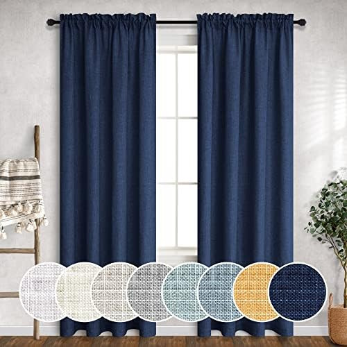 Navy Curtains 84 Inch Length for Living Room 2 Panels Rod Pocket Linen Draperies Light Filtering ... | Amazon (US)