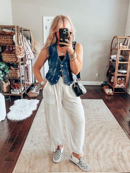 Love a denim vest look! This one with these adorable gauze pants and tube top make a cute look!! 🔆
Denim vest M
Pants M
Tube top M
Sneaks sized down 


#LTKOver40 #LTKStyleTip #LTKFindsUnder100