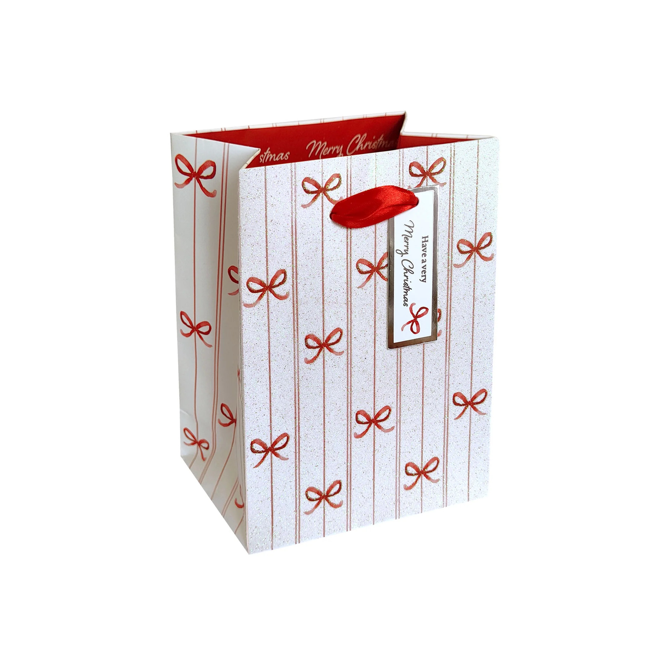 Small Red Bow Christmas Paper Gift Bag, 5" x 3" x 7.25", by Holiday Time | Walmart (US)