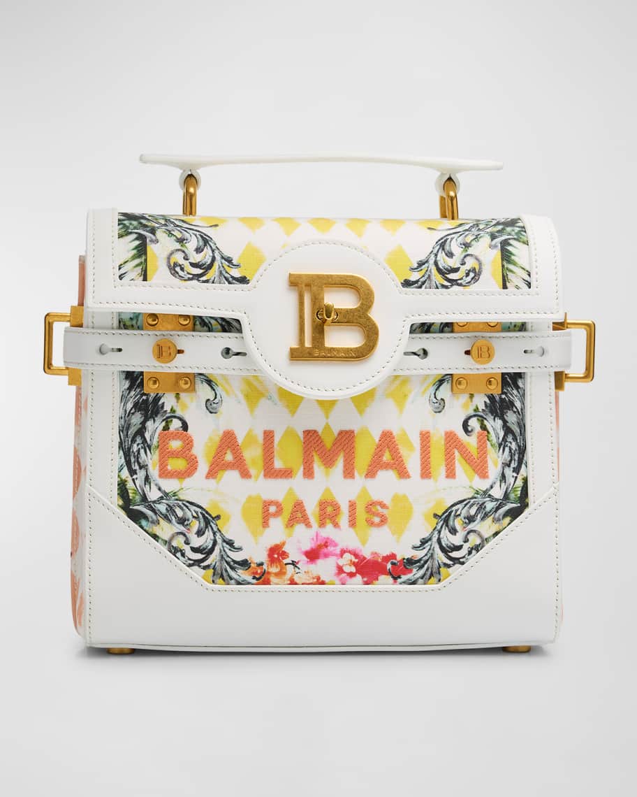 Balmain BBuzz 23 Top-Handle Bag in Canvas with Leather Handle | Neiman Marcus