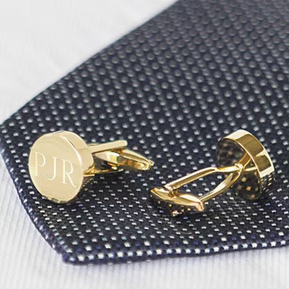 Gold Round Groomsmen Cufflinks Personalized Groomsmen Gift - Etsy | Etsy (US)