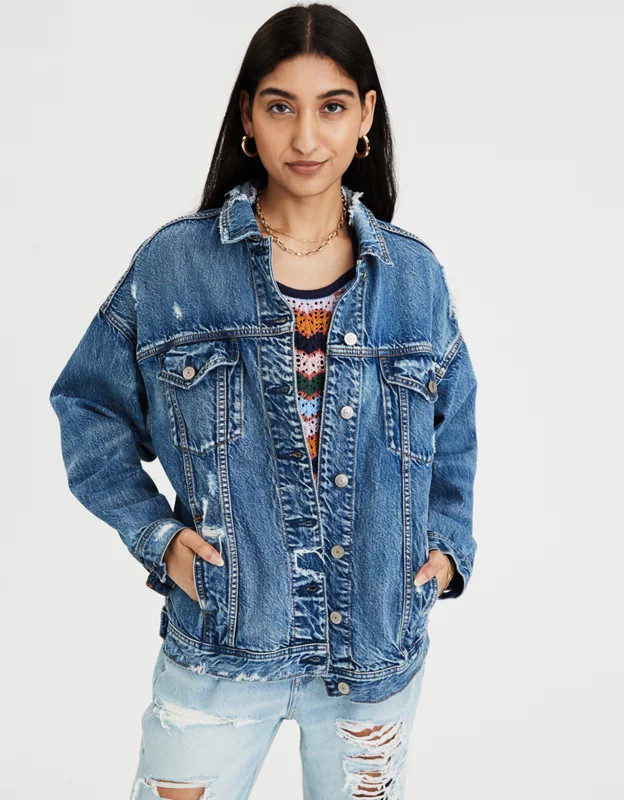 AE Denim Destroyed Boyfriend Jacket | American Eagle Outfitters (US & CA)