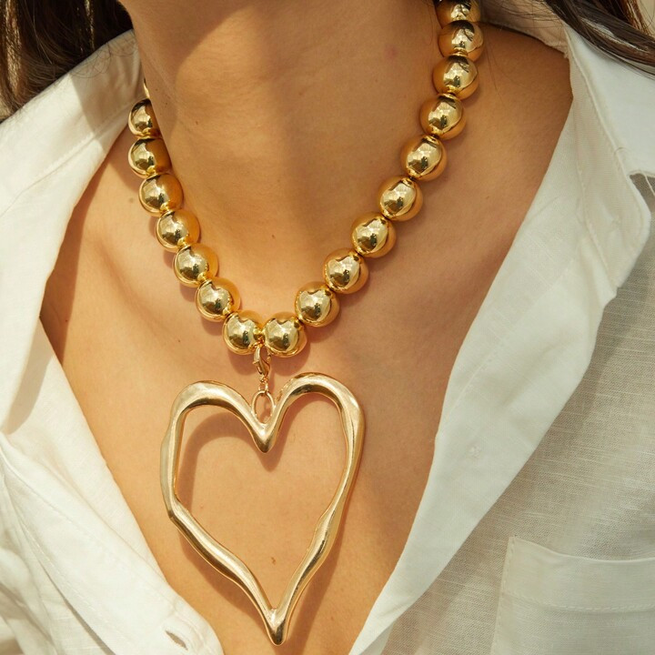 1pc Bohemian Style Beaded Faux Pearl Heart Pendant Necklace - Fashionable Vintage Big Heart Women... | SHEIN