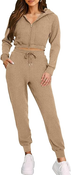 MASCOMODA 2 Piece Tracksuitset for Women 2023 Fall Outfits Casual Lounge Set Hoodie Full Zip Tops... | Amazon (US)