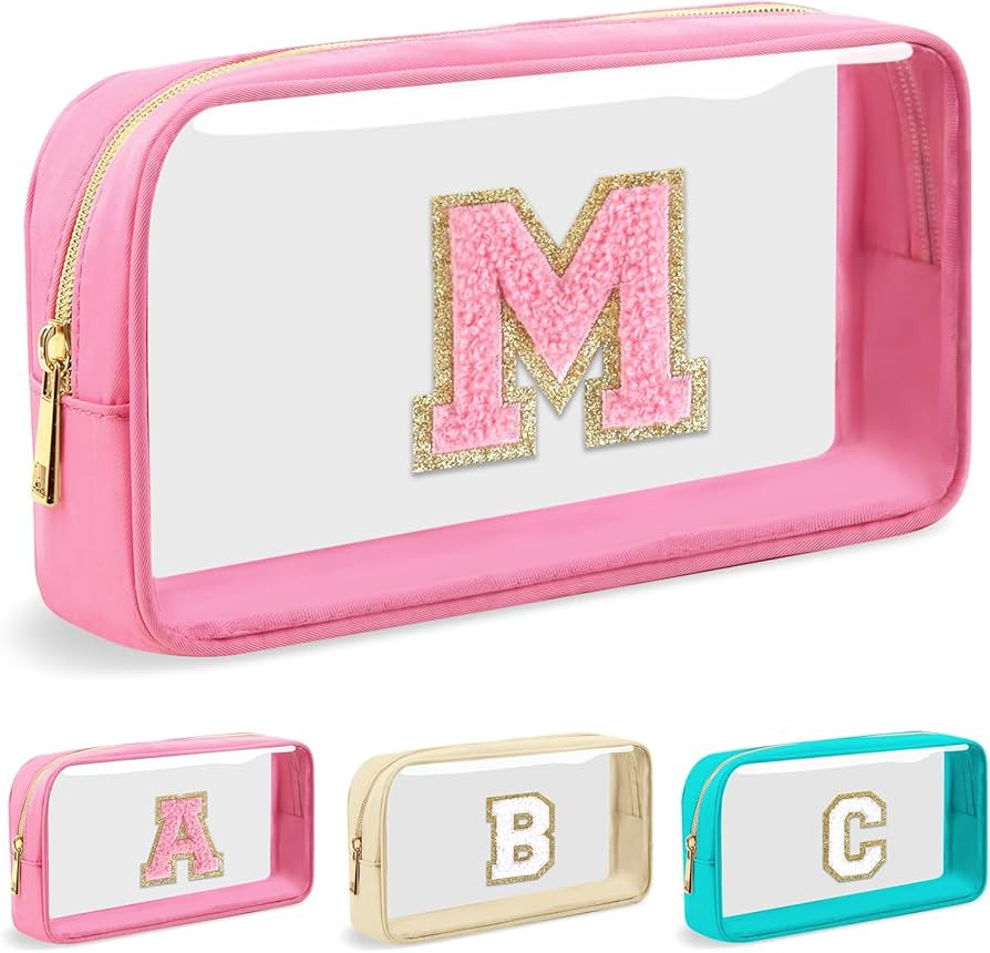 Personalized Initial Letter Clear Makeup Bag,Preppy Small Nylon&PVC Cosmetic Zipper Bag with Chen... | Amazon (US)